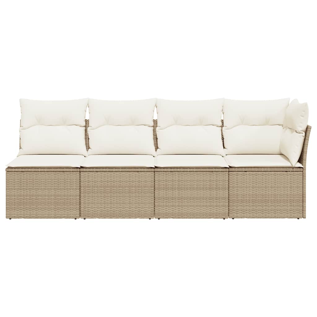 vidaXL Sofa ogrodowa z poduszkami, 4-osobowa, beż, polirattan