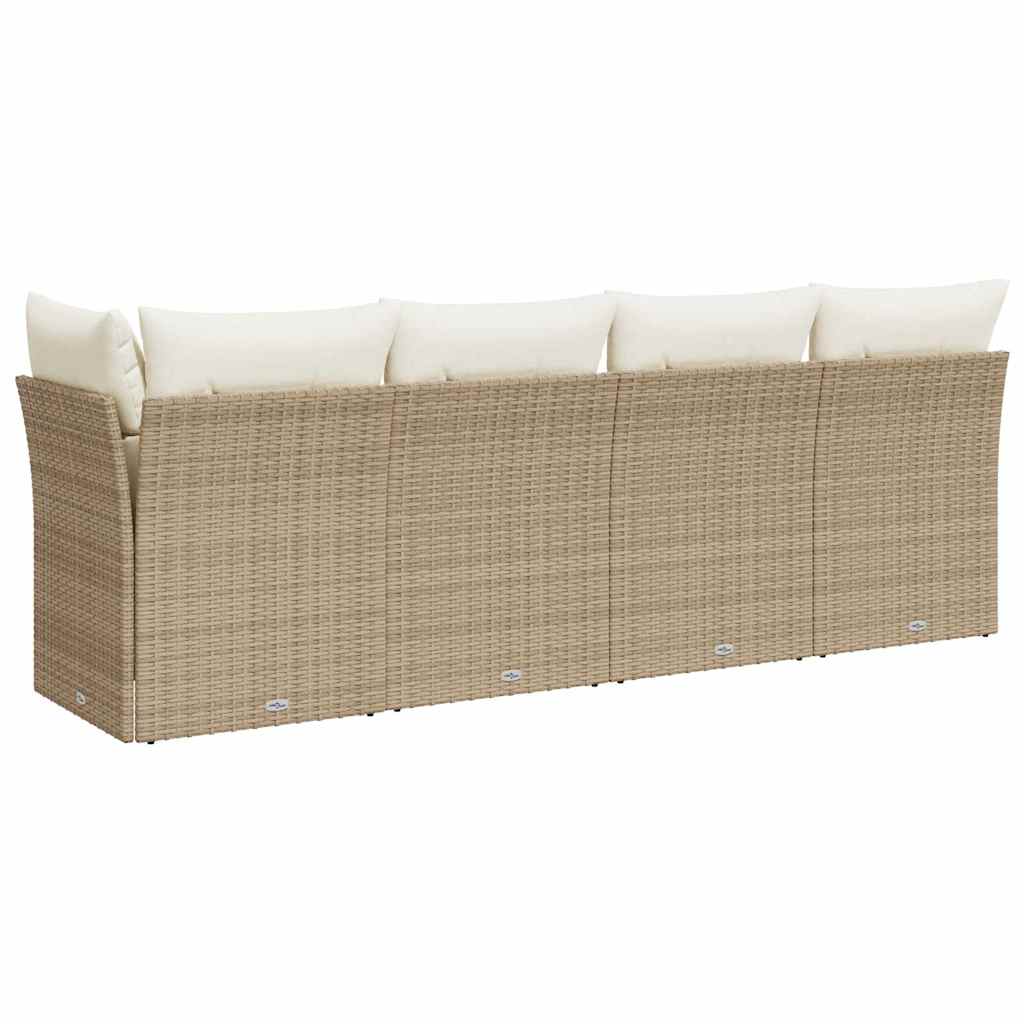 vidaXL Sofa ogrodowa z poduszkami, 4-osobowa, beż, polirattan