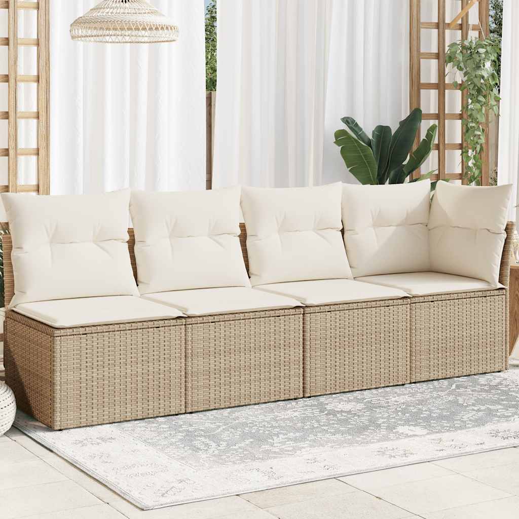 vidaXL Sofa ogrodowa z poduszkami, 4-osobowa, beż, polirattan
