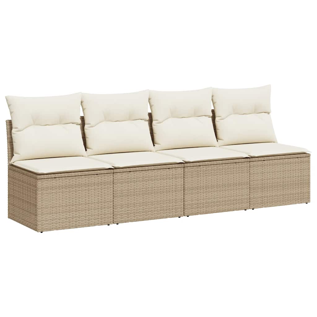 vidaXL Sofa ogrodowa z poduszkami, 4-osobowa, beż, polirattan