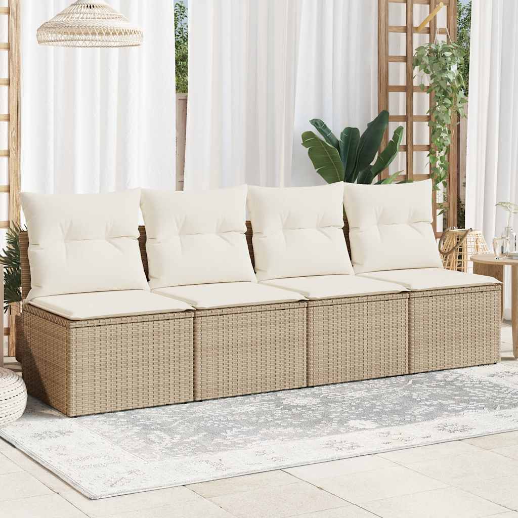 vidaXL Sofa ogrodowa z poduszkami, 4-osobowa, beż, polirattan
