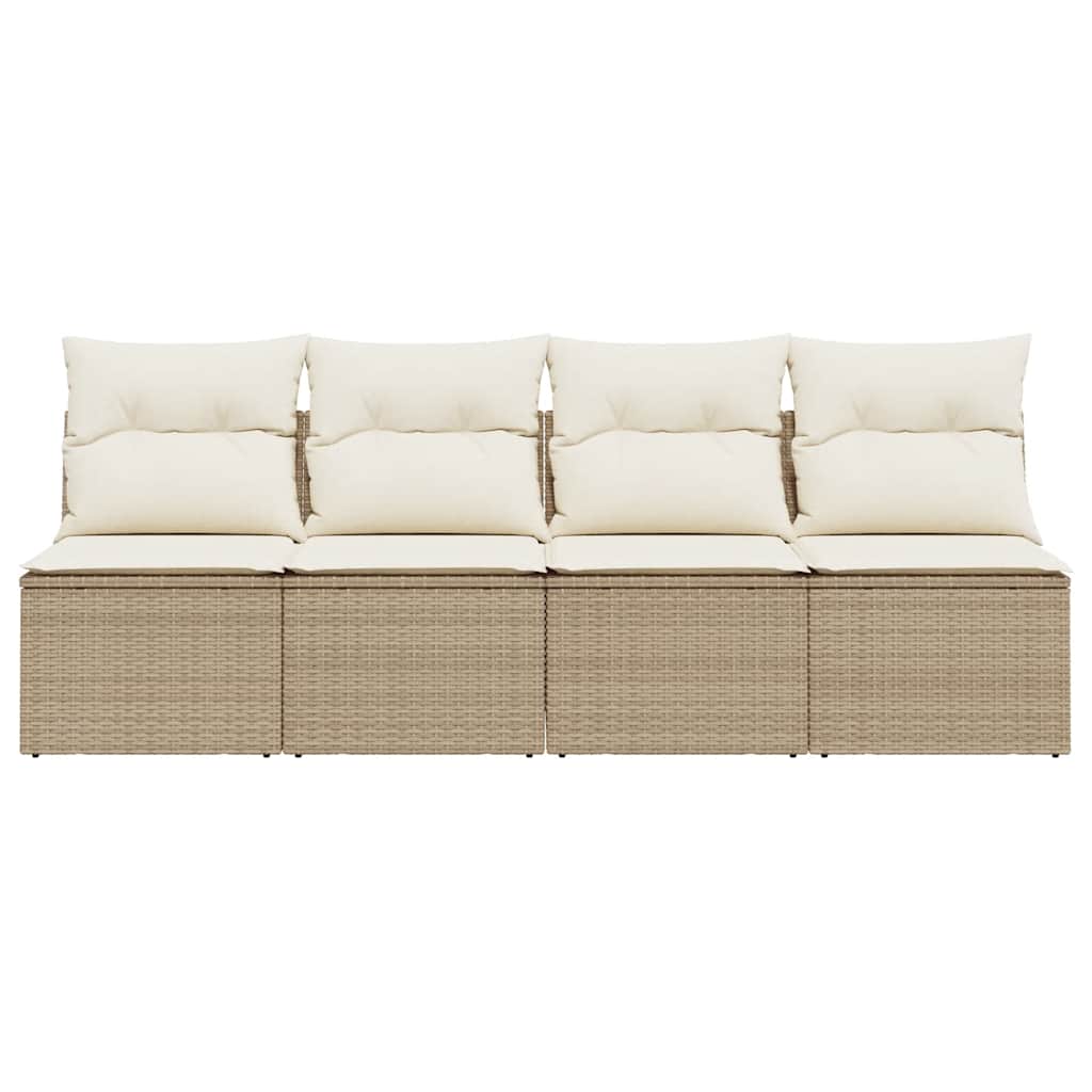 vidaXL Sofa ogrodowa z poduszkami, 4-osobowa, beż, polirattan