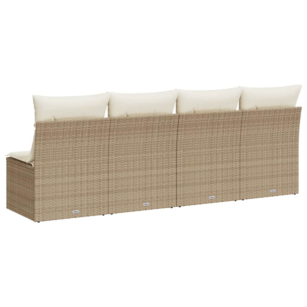 vidaXL Sofa ogrodowa z poduszkami, 4-osobowa, beż, polirattan