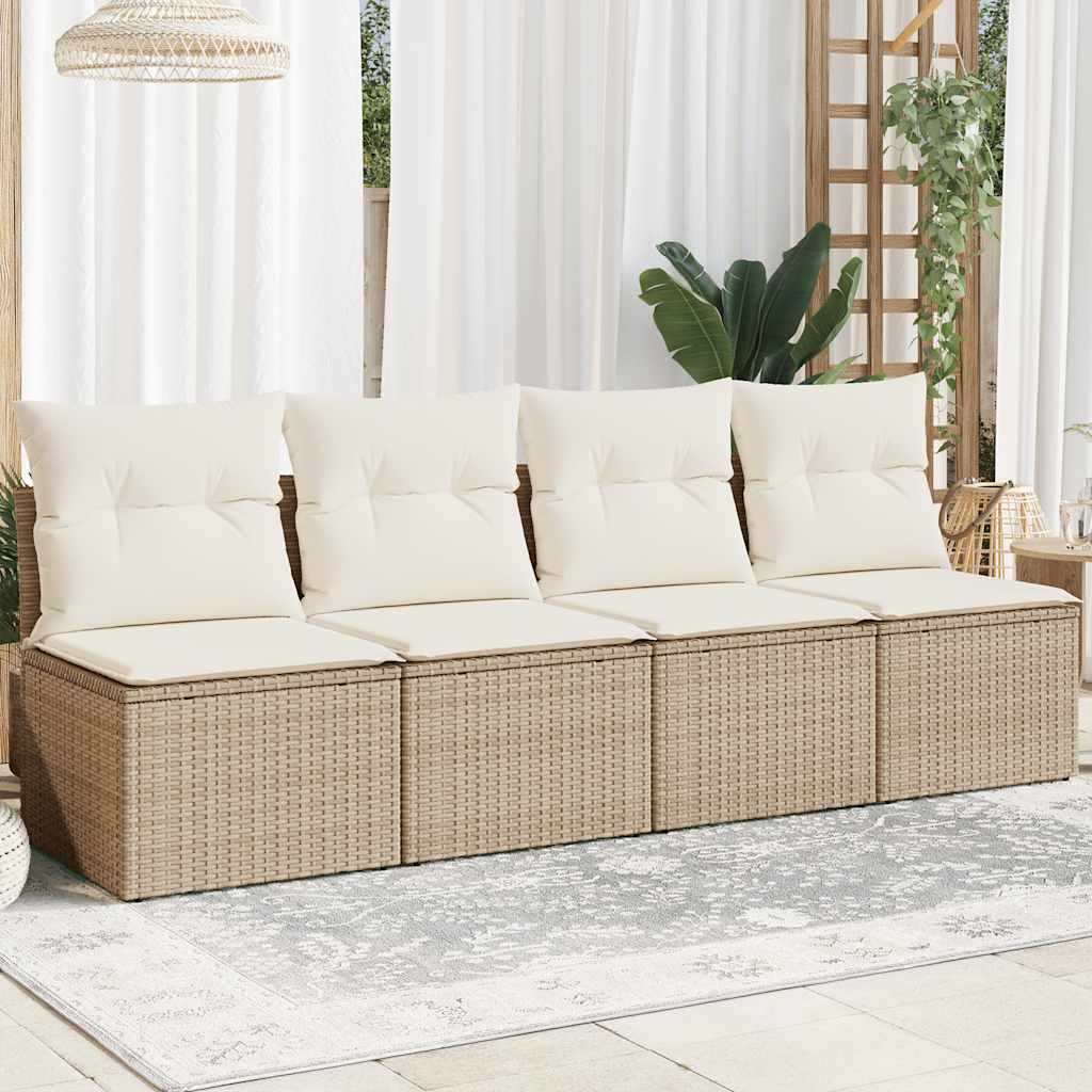 vidaXL Sofa ogrodowa z poduszkami, 4-osobowa, beż, polirattan