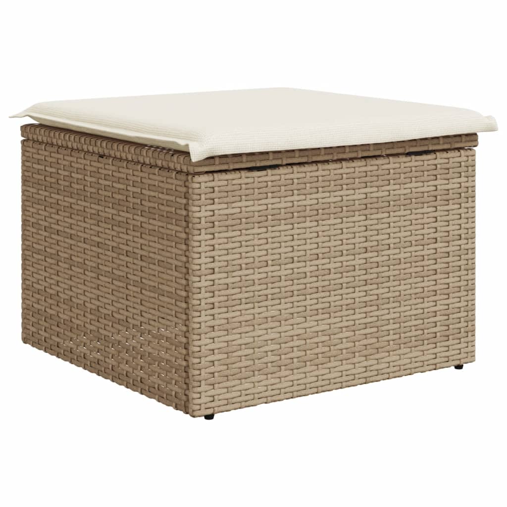 vidaXL Stołek ogrodowy z poduszką, beżowy, 55x55x37 cm, polirattan