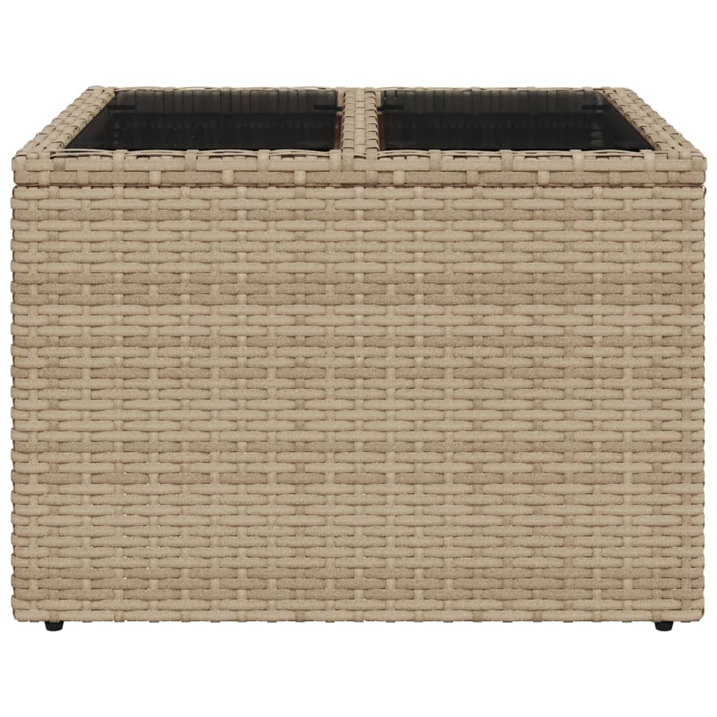 vidaXL Stół ogrodowy ze szklanym blatem, beżowy 55x55x37 cm, rattan PE