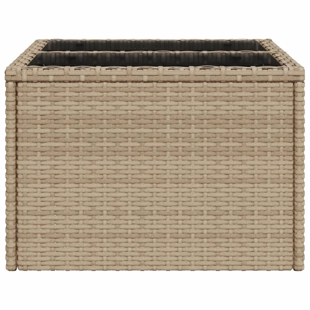 vidaXL Stół ogrodowy ze szklanym blatem, beżowy 55x55x37 cm, rattan PE