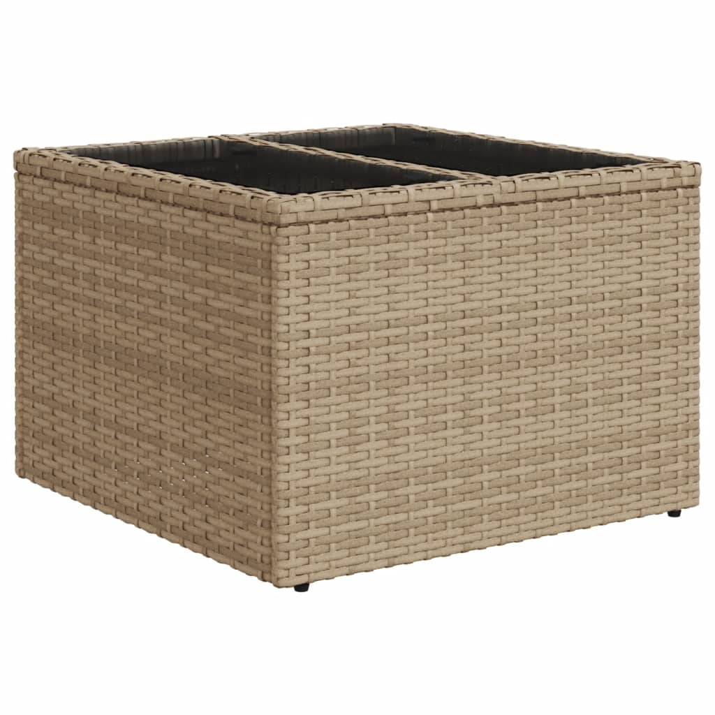 vidaXL Stół ogrodowy ze szklanym blatem, beżowy 55x55x37 cm, rattan PE