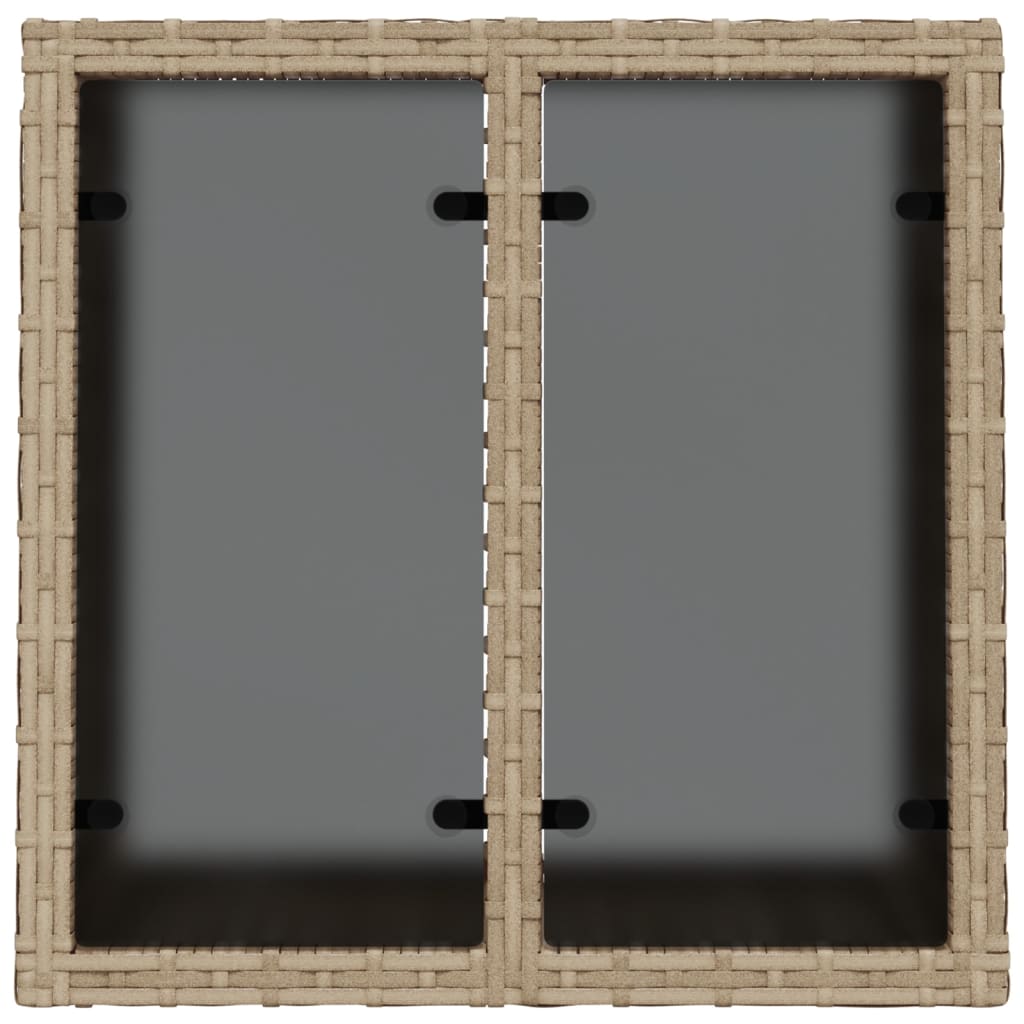 vidaXL Stół ogrodowy ze szklanym blatem, beżowy 55x55x37 cm, rattan PE