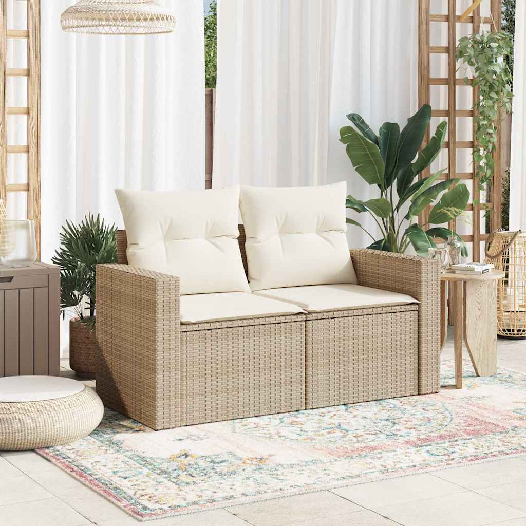 vidaXL Sofa ogrodowa z poduszkami, 2-osobowa, beż, polirattan