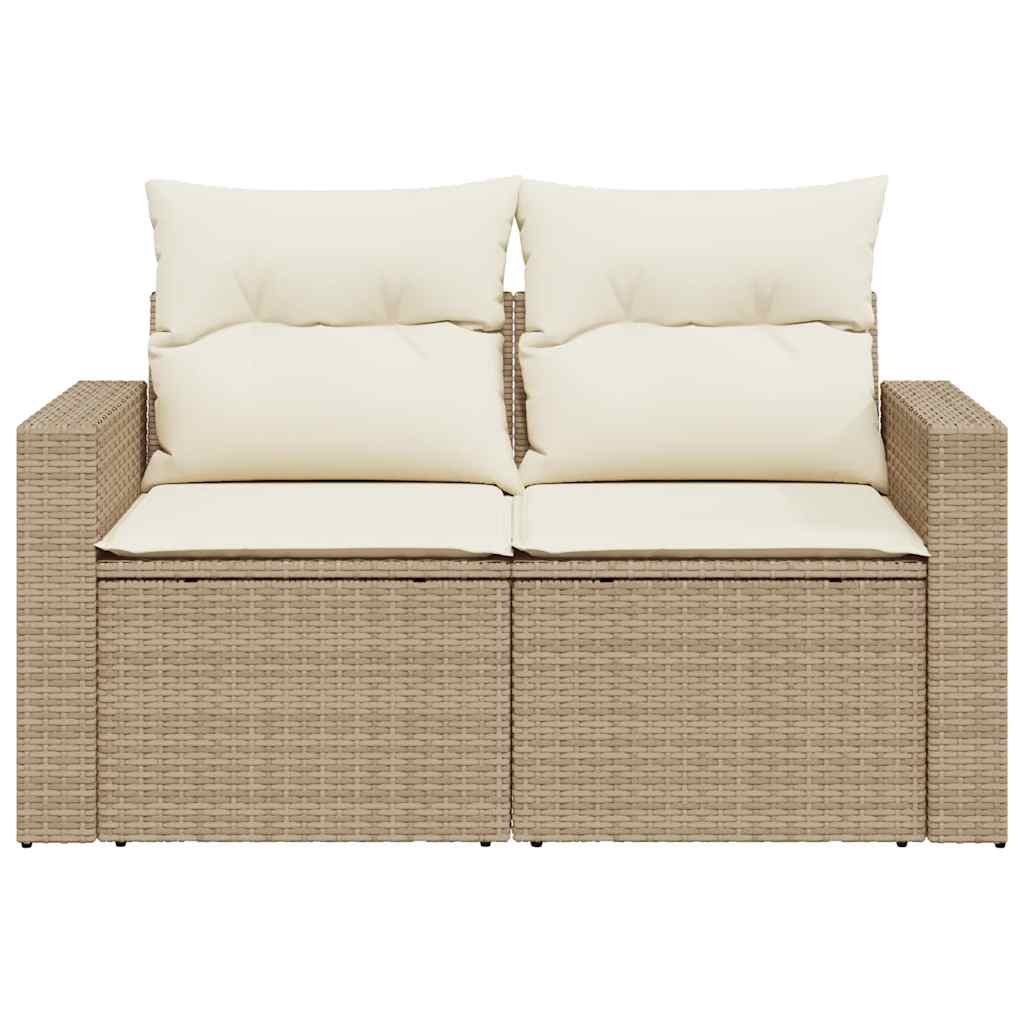 vidaXL Sofa ogrodowa z poduszkami, 2-osobowa, beż, polirattan