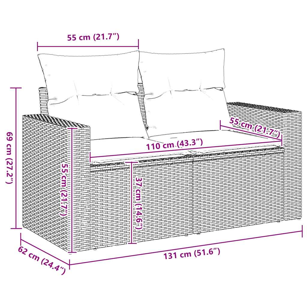 vidaXL Sofa ogrodowa z poduszkami, 2-osobowa, beż, polirattan