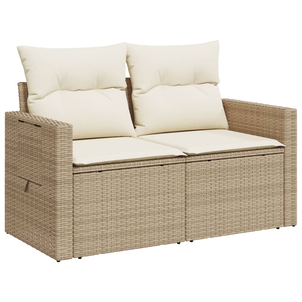 vidaXL Sofa ogrodowa z poduszkami, 2-osobowa, beż, polirattan