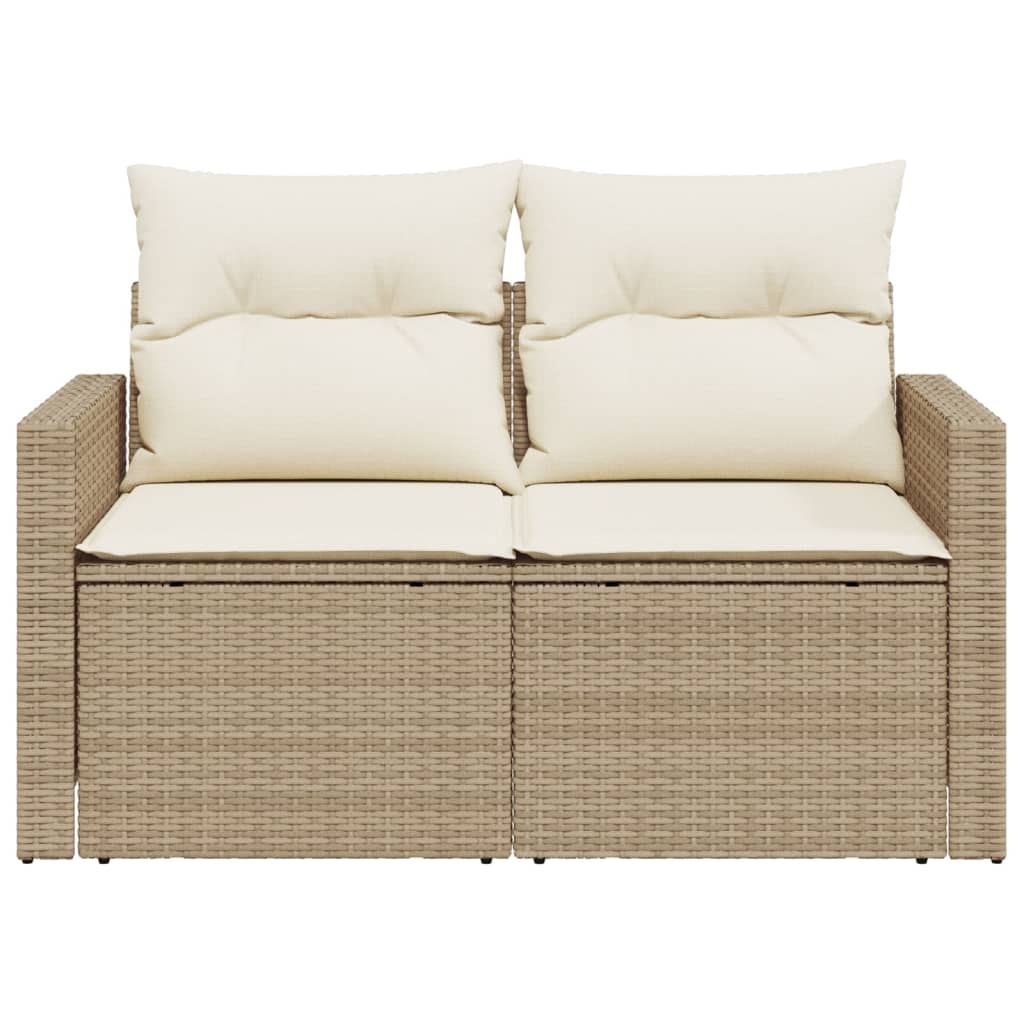 vidaXL Sofa ogrodowa z poduszkami, 2-osobowa, beż, polirattan