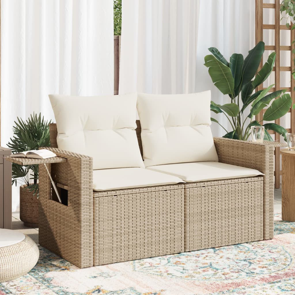 vidaXL Sofa ogrodowa z poduszkami, 2-osobowa, beż, polirattan