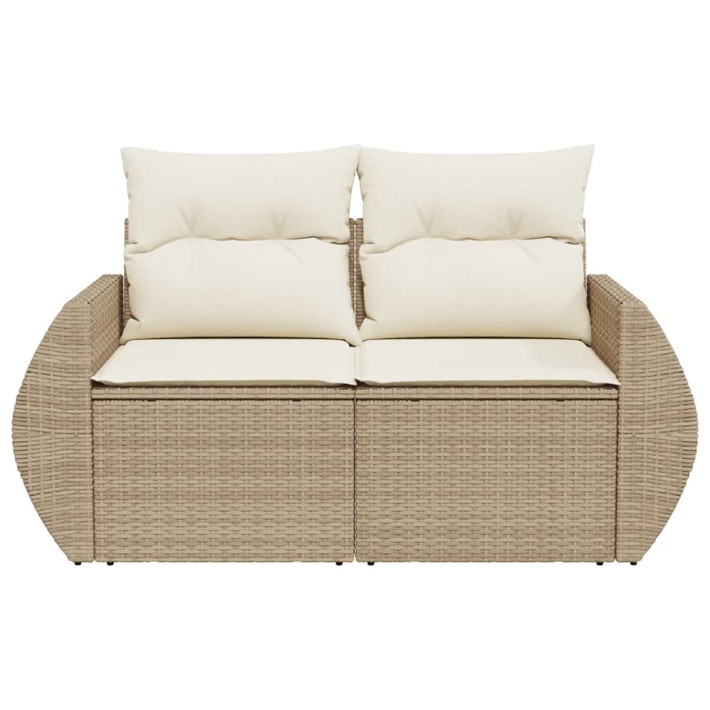 vidaXL Sofa ogrodowa z poduszkami, 2-osobowa, beż, polirattan