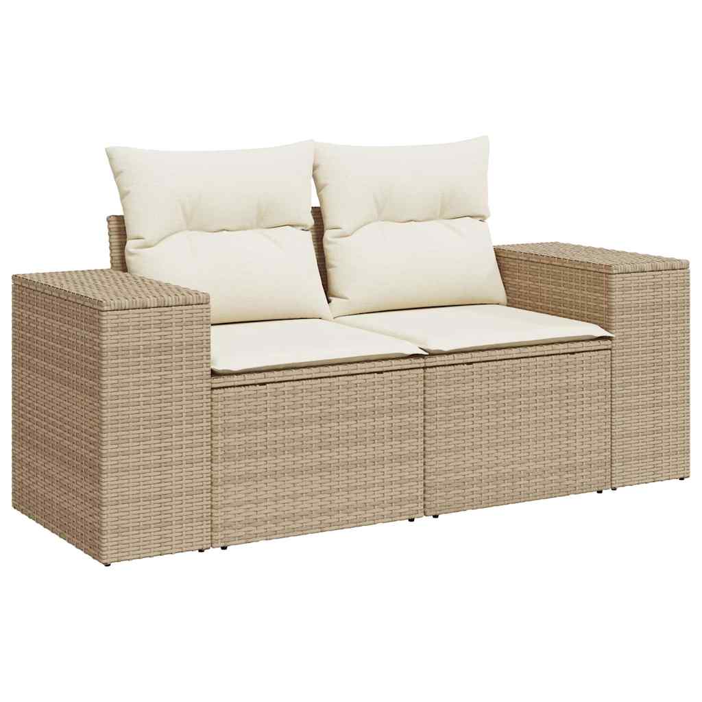 vidaXL Sofa ogrodowa z poduszkami, 2-osobowa, beż, polirattan