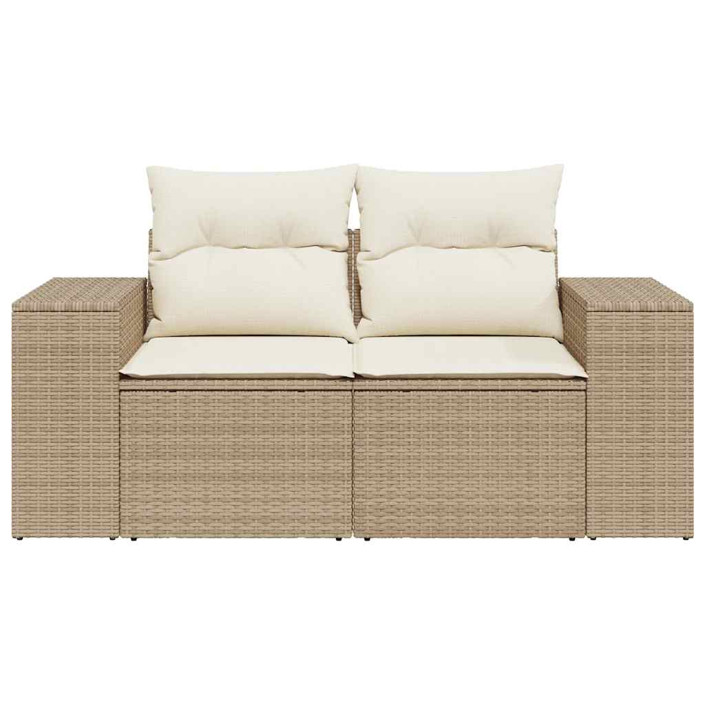 vidaXL Sofa ogrodowa z poduszkami, 2-osobowa, beż, polirattan