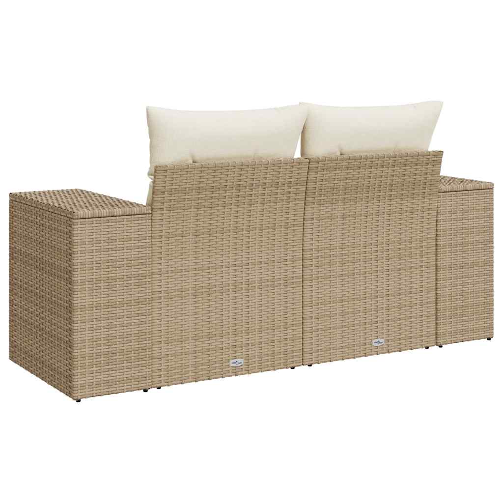 vidaXL Sofa ogrodowa z poduszkami, 2-osobowa, beż, polirattan