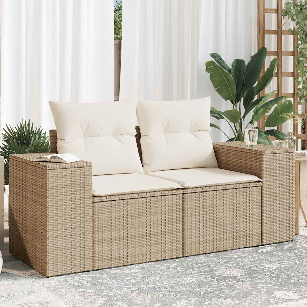 vidaXL Sofa ogrodowa z poduszkami, 2-osobowa, beż, polirattan