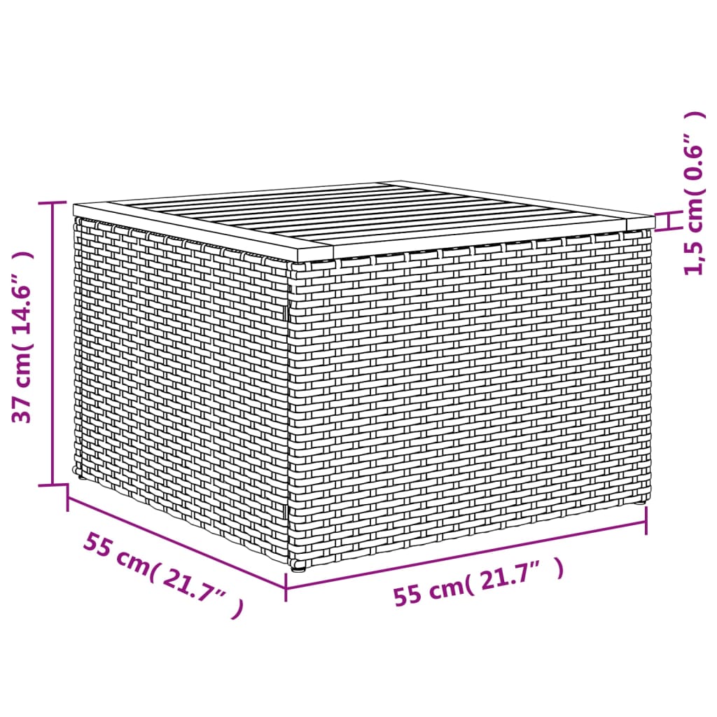 vidaXL Stół ogrodowy, beżowy 55x55x37 cm, rattan PE i drewno akacjowe
