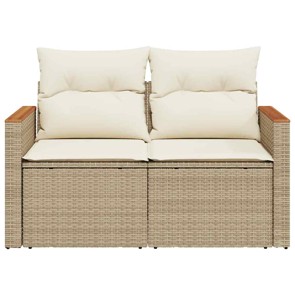 vidaXL Sofa ogrodowa z poduszkami, 2-osobowa, beż, polirattan