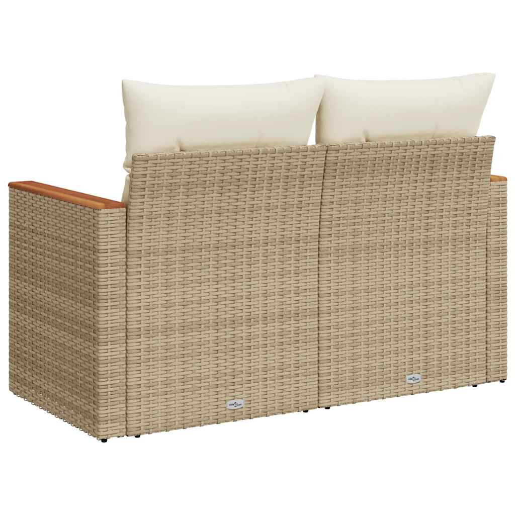 vidaXL Sofa ogrodowa z poduszkami, 2-osobowa, beż, polirattan