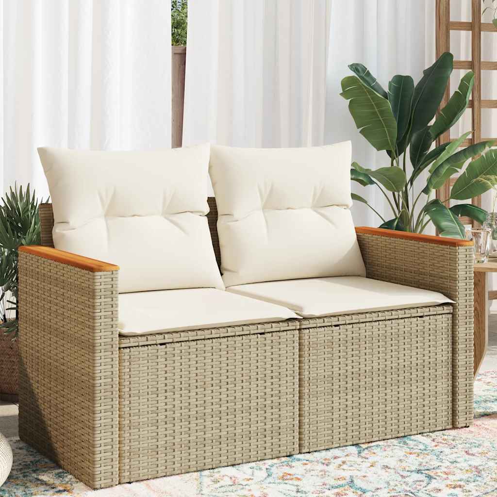 vidaXL Sofa ogrodowa z poduszkami, 2-osobowa, beż, polirattan