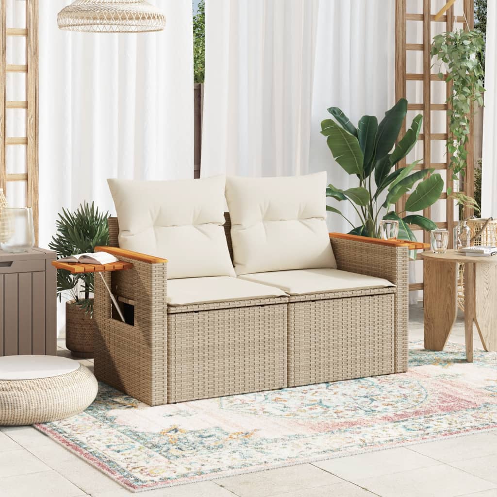 vidaXL Sofa ogrodowa z poduszkami, 2-osobowa, beż, polirattan