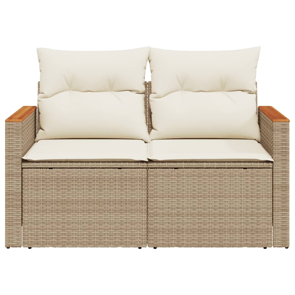 vidaXL Sofa ogrodowa z poduszkami, 2-osobowa, beż, polirattan