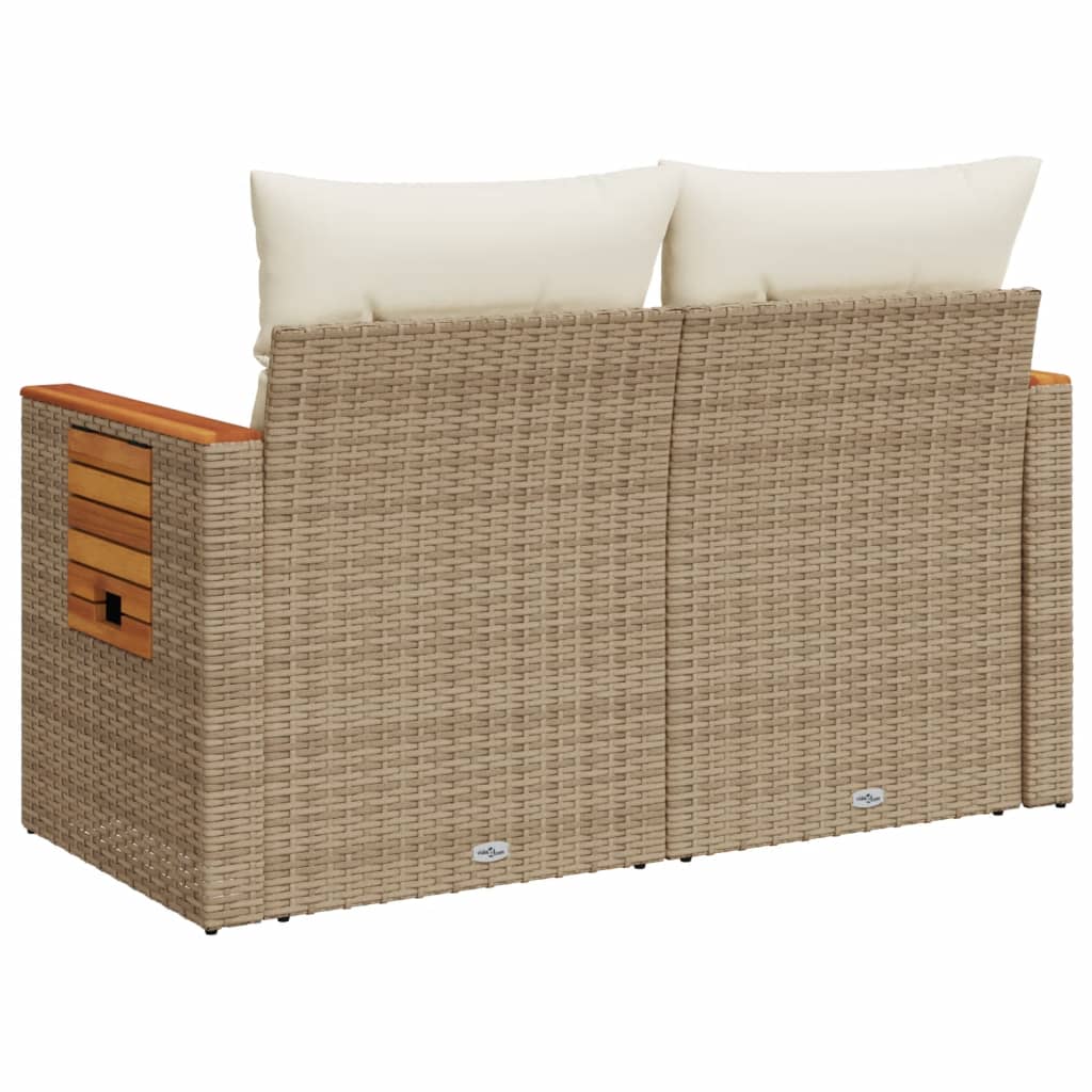 vidaXL Sofa ogrodowa z poduszkami, 2-osobowa, beż, polirattan
