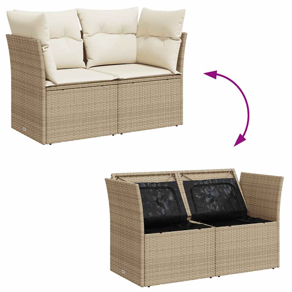 vidaXL Sofa ogrodowa z poduszkami, 2-osobowa, beż, polirattan