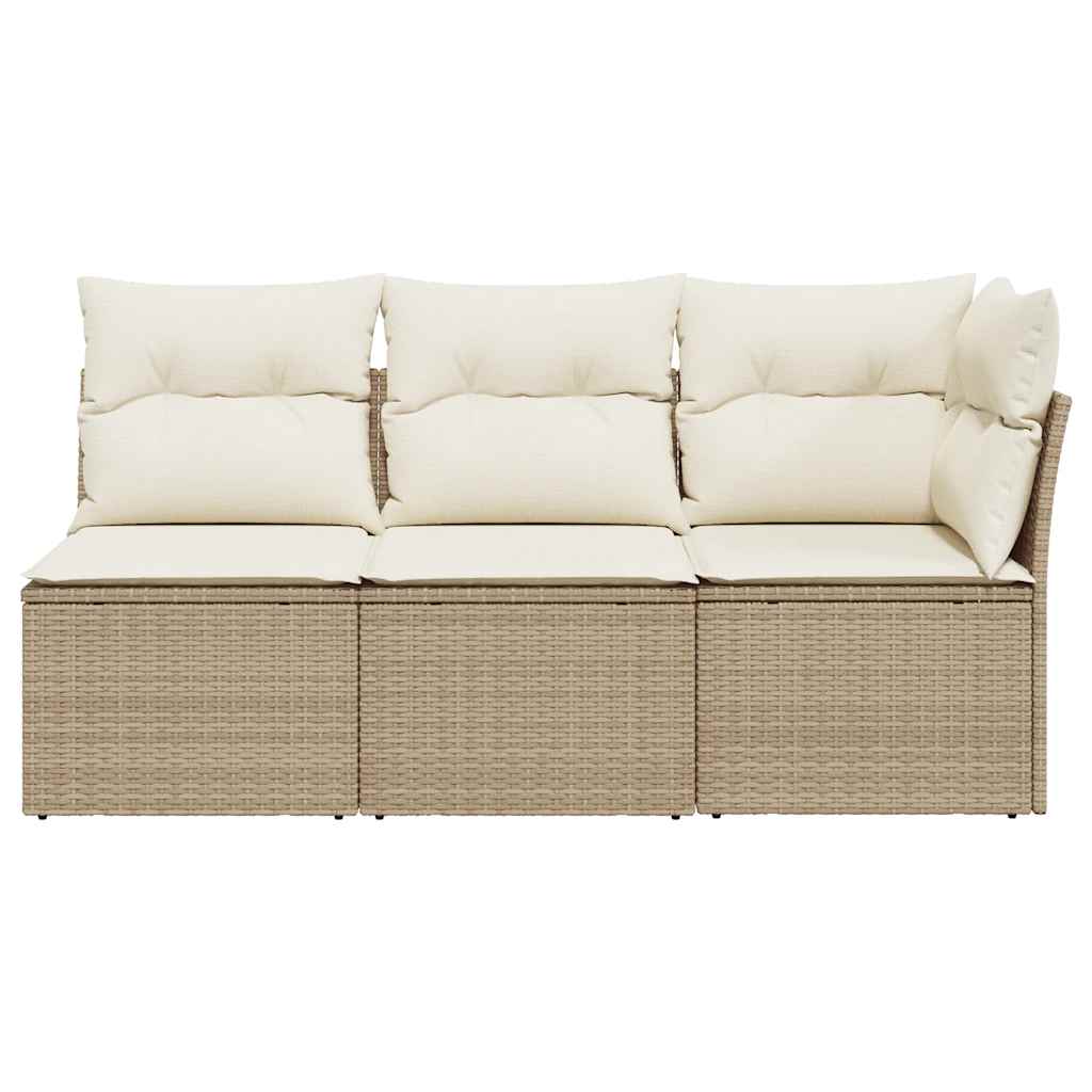 vidaXL Sofa ogrodowa z poduszkami, 3-osobowa, beżowa, polirattan