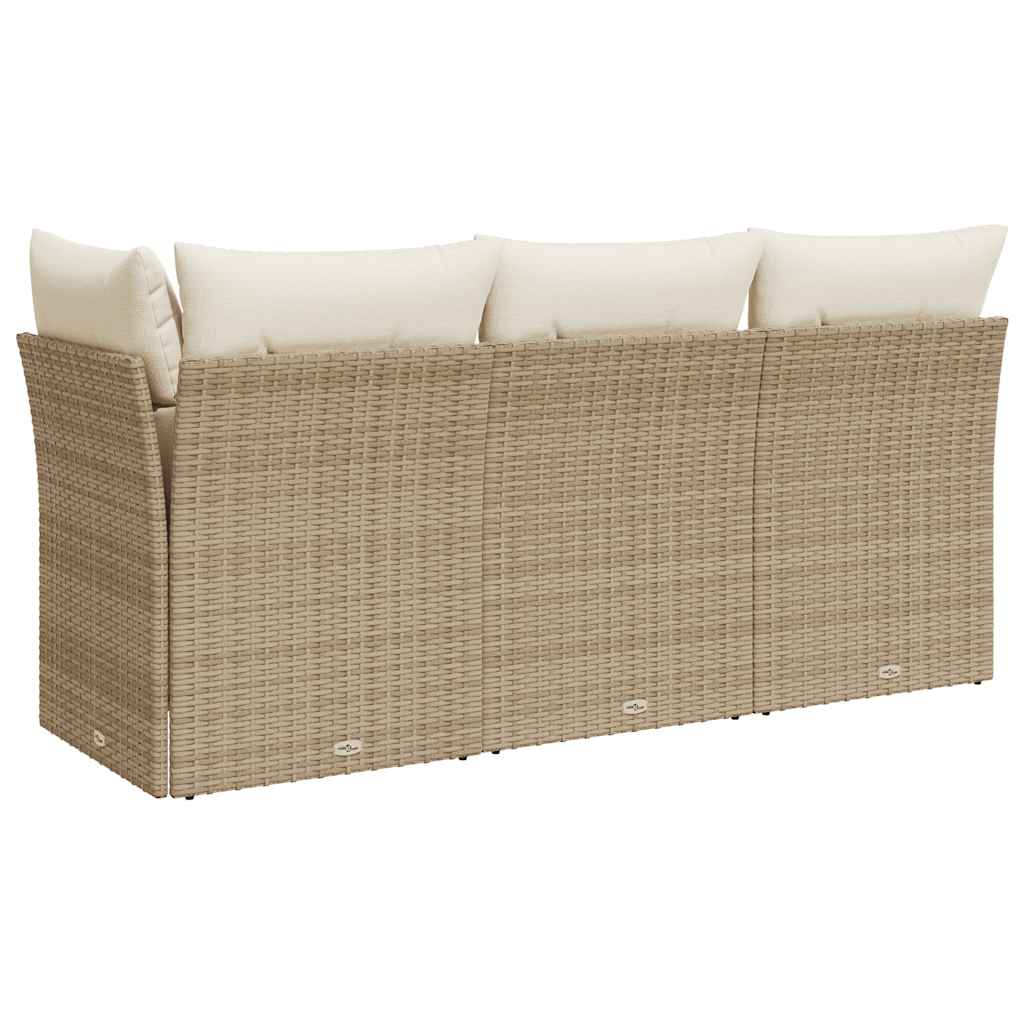 vidaXL Sofa ogrodowa z poduszkami, 3-osobowa, beżowa, polirattan