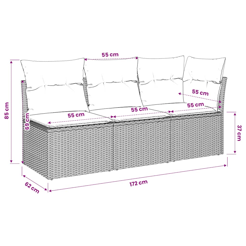 vidaXL Sofa ogrodowa z poduszkami, 3-osobowa, beżowa, polirattan