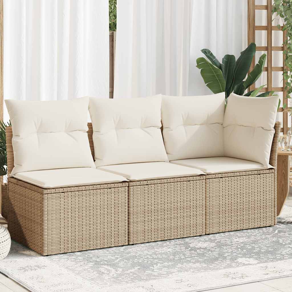 vidaXL Sofa ogrodowa z poduszkami, 3-osobowa, beżowa, polirattan