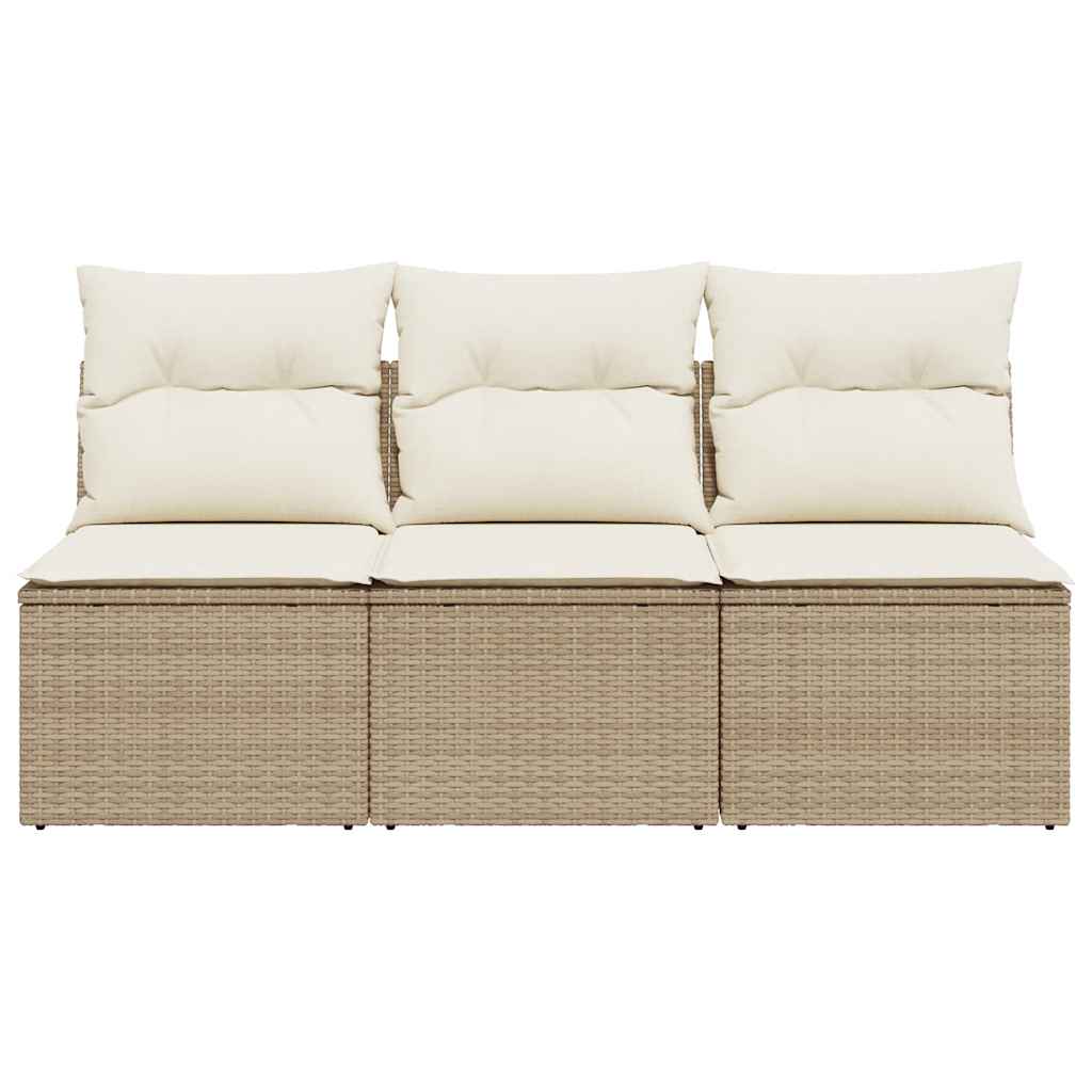 vidaXL Sofa ogrodowa z poduszkami, 3-osobowa, beżowa, polirattan