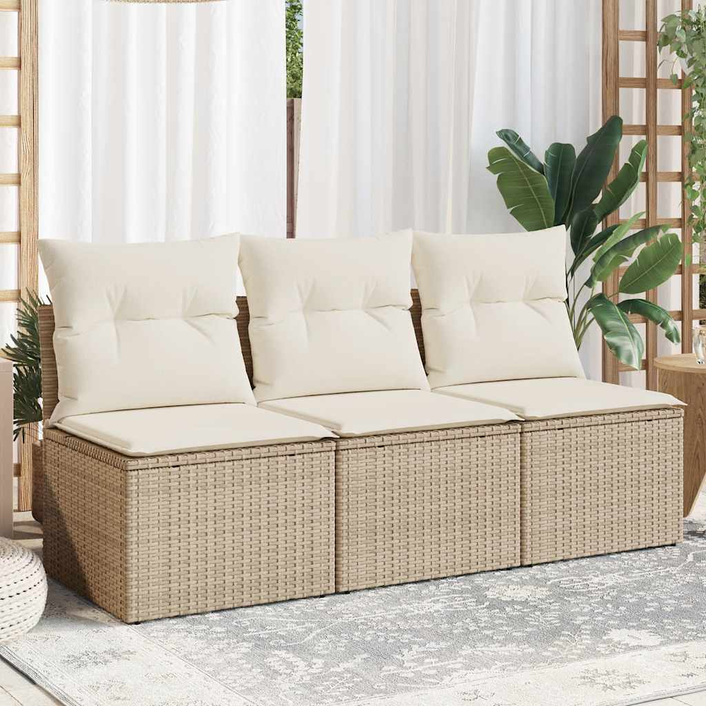 vidaXL Sofa ogrodowa z poduszkami, 3-osobowa, beżowa, polirattan