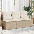 vidaXL Sofa ogrodowa z poduszkami, 3-osobowa, beżowa, polirattan
