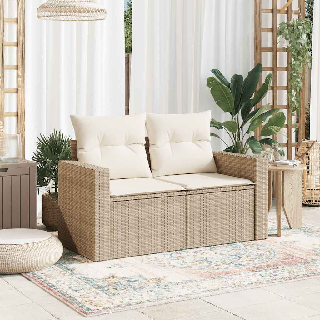 vidaXL Sofa ogrodowa z poduszkami, 2-osobowa, beż, polirattan