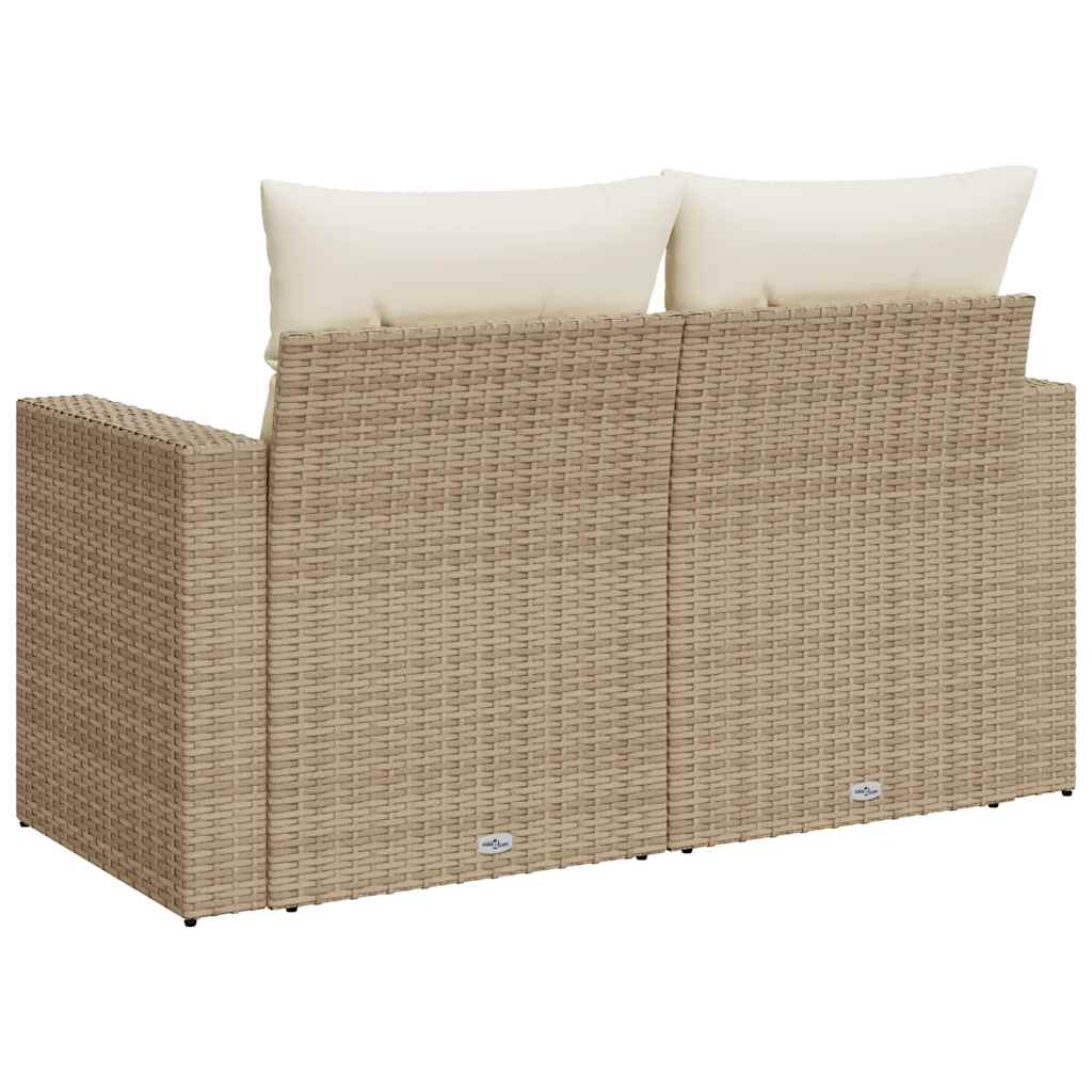 vidaXL Sofa ogrodowa z poduszkami, 2-osobowa, beż, polirattan