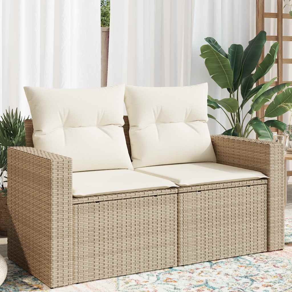 vidaXL Sofa ogrodowa z poduszkami, 2-osobowa, beż, polirattan
