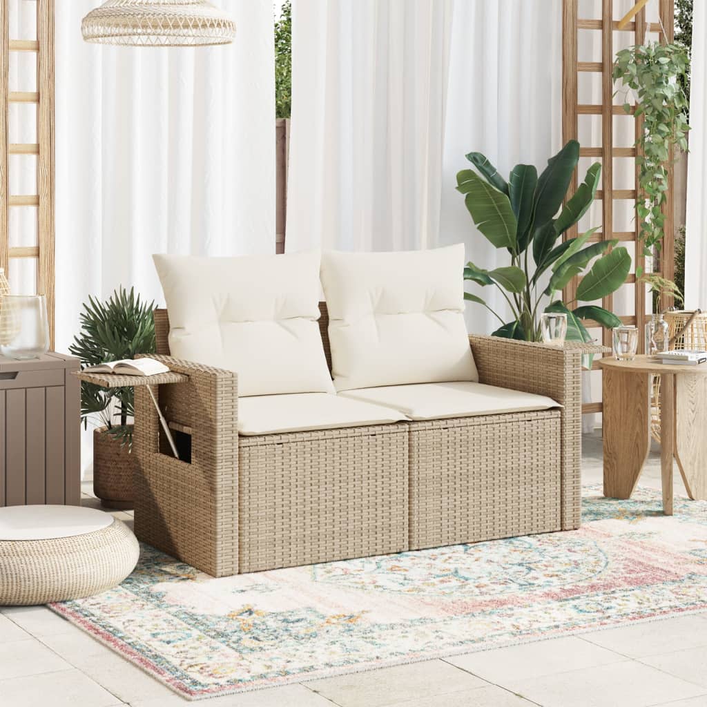 vidaXL Sofa ogrodowa z poduszkami, 2-osobowa, beż, polirattan