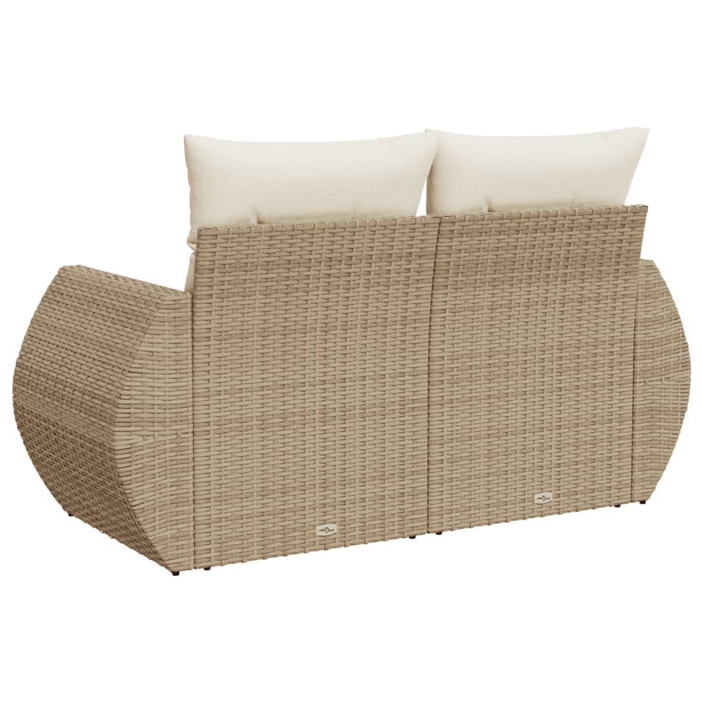 vidaXL Sofa ogrodowa z poduszkami, 2-osobowa, beż, polirattan