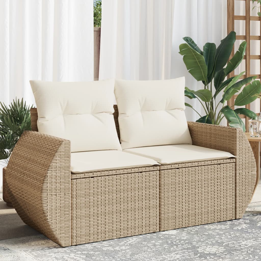 vidaXL Sofa ogrodowa z poduszkami, 2-osobowa, beż, polirattan