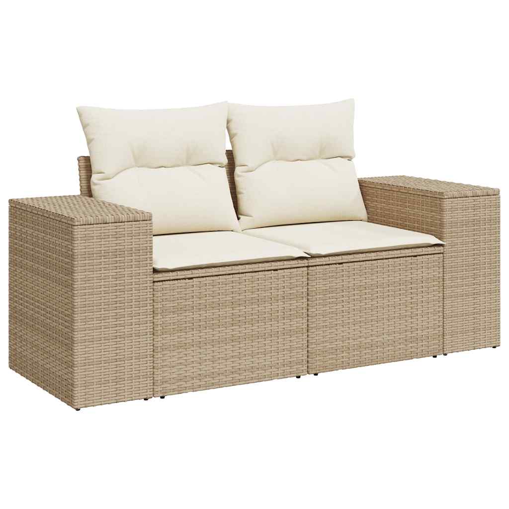 vidaXL Sofa ogrodowa z poduszkami, 2-osobowa, beżowa, polirattan