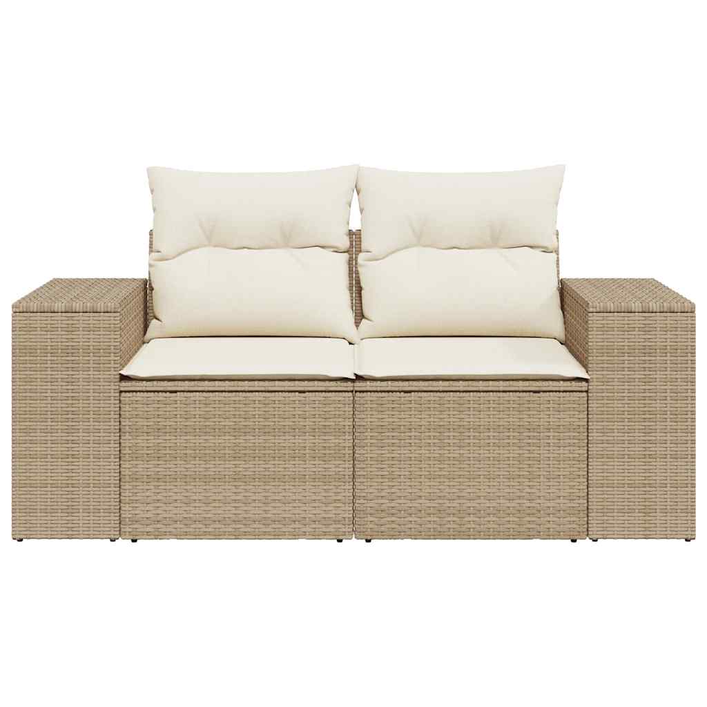 vidaXL Sofa ogrodowa z poduszkami, 2-osobowa, beżowa, polirattan