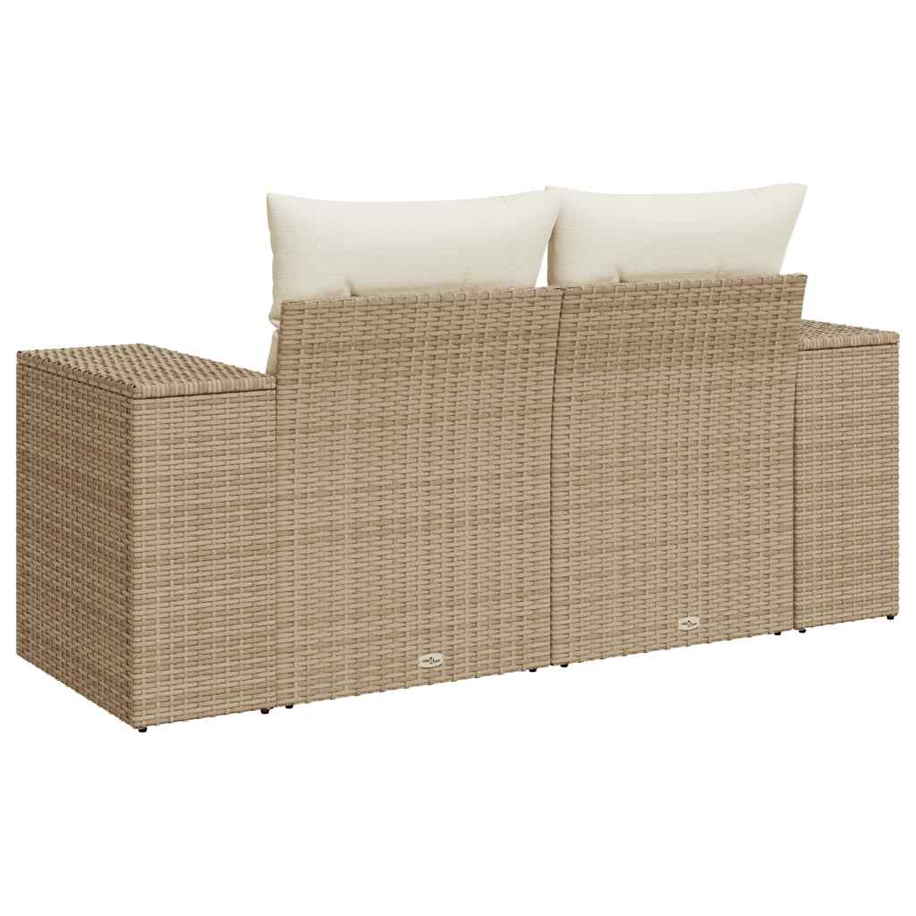 vidaXL Sofa ogrodowa z poduszkami, 2-osobowa, beżowa, polirattan
