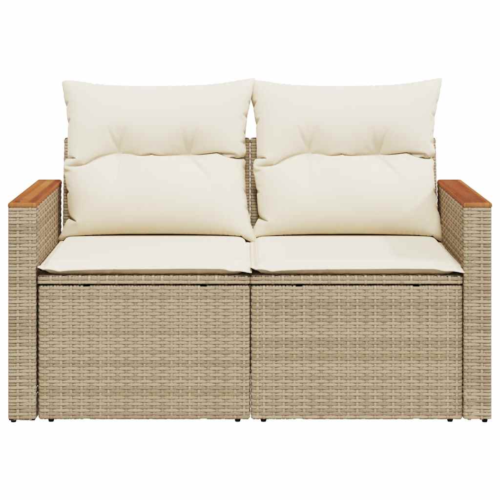 vidaXL Sofa ogrodowa z poduszkami, 2-osobowa, beżowa, polirattan