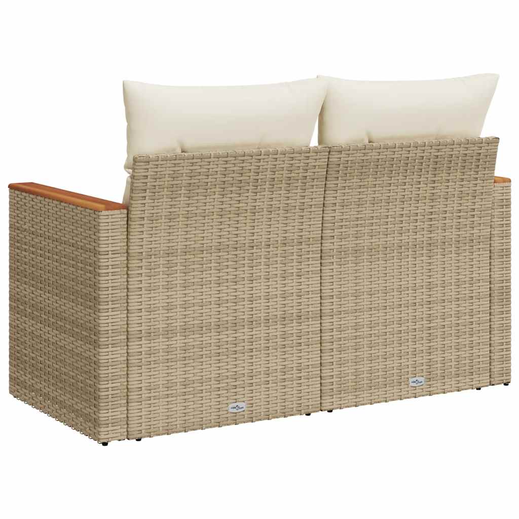 vidaXL Sofa ogrodowa z poduszkami, 2-osobowa, beżowa, polirattan